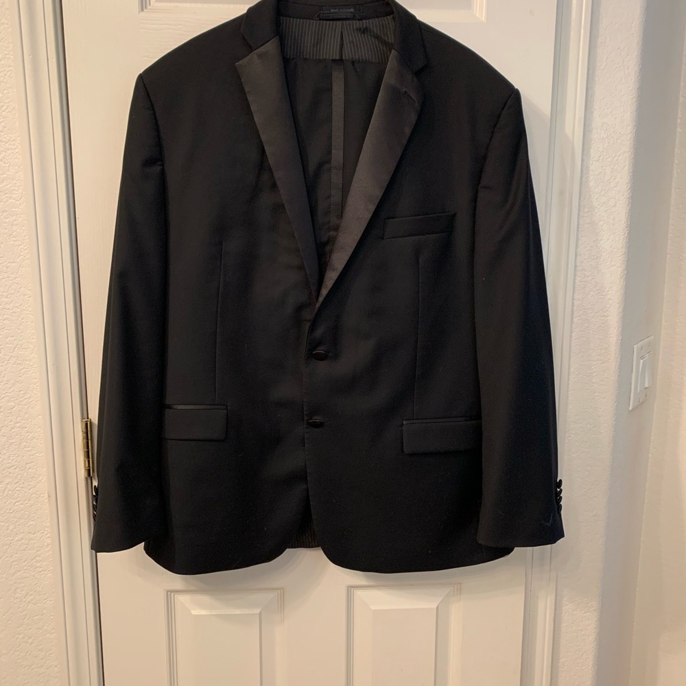 Calvin Klein tuxedo jacket, pants, vest and tie